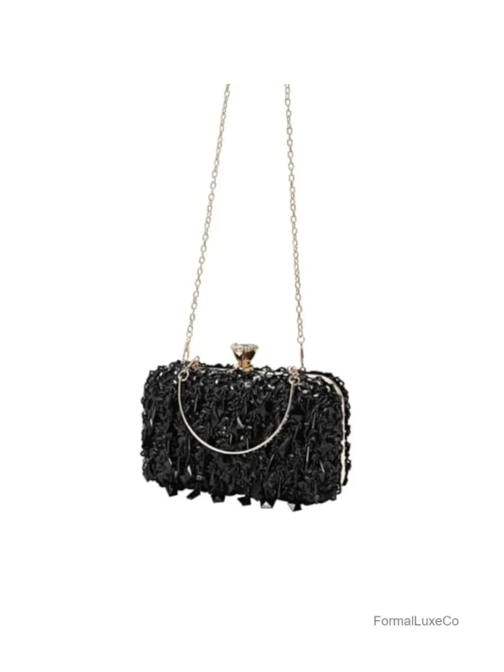 Glitter Sequin Evening Bag with Detachable Chain Clutch Purse